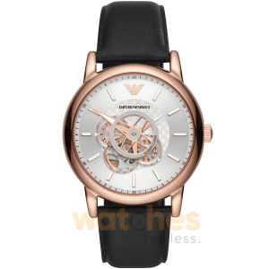 Emporio Armani Men’s Automatic Black Leather Strap Silver Dial 43mm Watch AR60013
