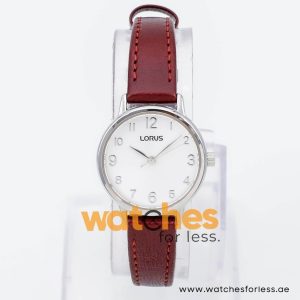 Lorus by Seiko Women’s Quartz Maroon Leather Strap Silver Sunray Dial 27mm Watch RG225JX9