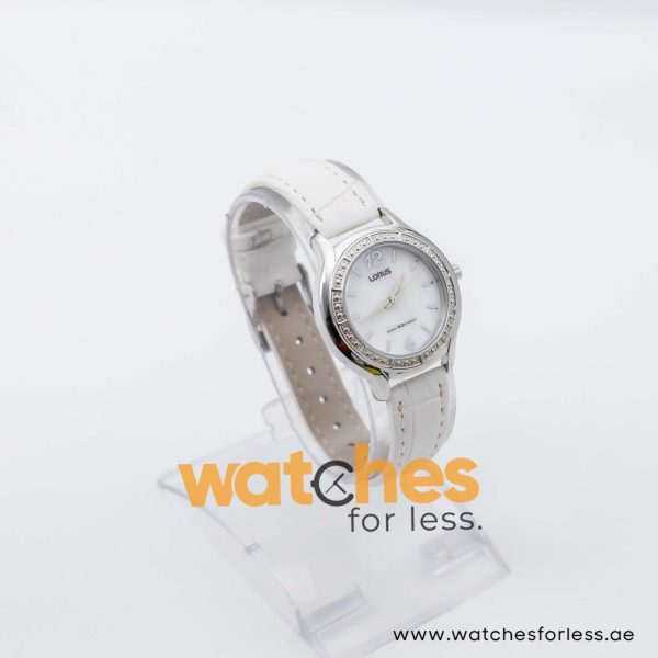 Lorus by Seiko Women’s Quartz White Leather Strap Mother Of Pearl Dial 31mm Watch RRS627UX9