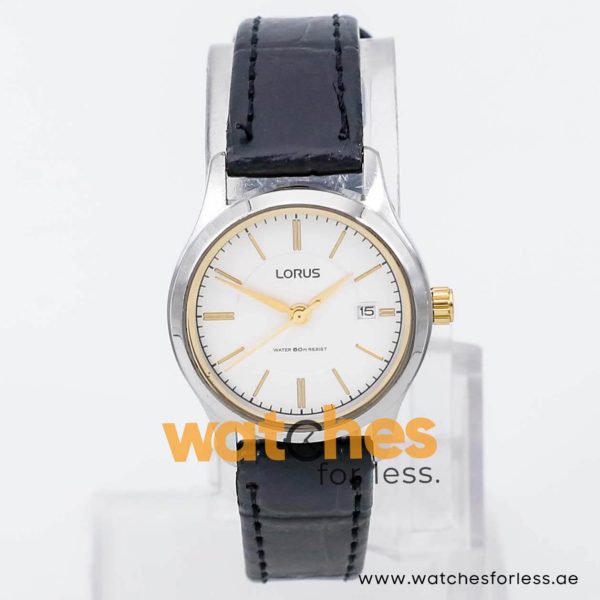 Lorus by Seiko Women’s Quartz Black Leather Strap Silver Dial 27mm Watch RH781AX9