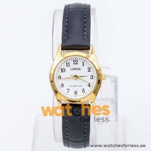 Lorus by Seiko Women’s Quartz Black Leather Strap White Dial 24mm Watch RRS12VX9