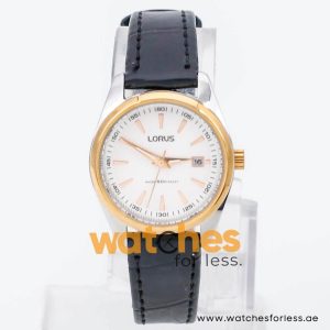 Lorus by Seiko Women’s Quartz Black Leather Strap White Dial 28mm Watch RJ248AX9