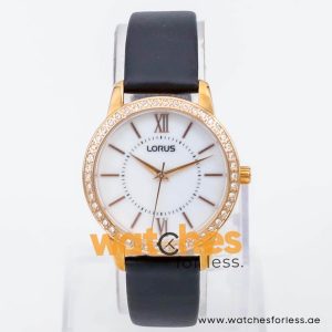 Lorus by Seiko Women’s Quartz Black Leather Strap Mother Of Pearl Dial 34mm Watch RRS42VX9