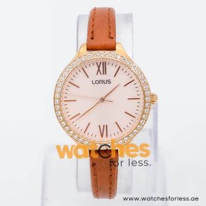 Lorus by Seiko Women’s Quartz Brown Leather Strap Rose Gold Dial 34mm Watch RRS32VX9