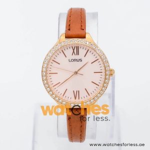 Lorus by Seiko Women’s Quartz Brown Leather Strap Rose Gold Dial 34mm Watch RRS32VX9