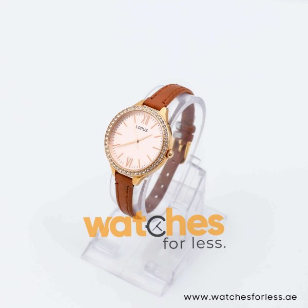 Lorus by Seiko Women’s Quartz Brown Leather Strap Rose Gold Dial 34mm Watch RRS32VX9