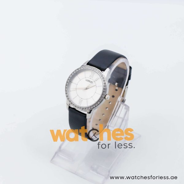 Lorus by Seiko Women’s Quartz Black Leather Strap Silver Sunray Dial 34mm Watch RRS39VX9