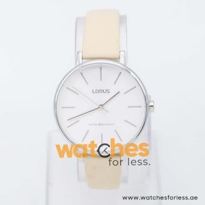 Lorus by Seiko Women’s Quartz Cream Leather Strap Silver Sunray Dial 36mm Watch RG213NX8
