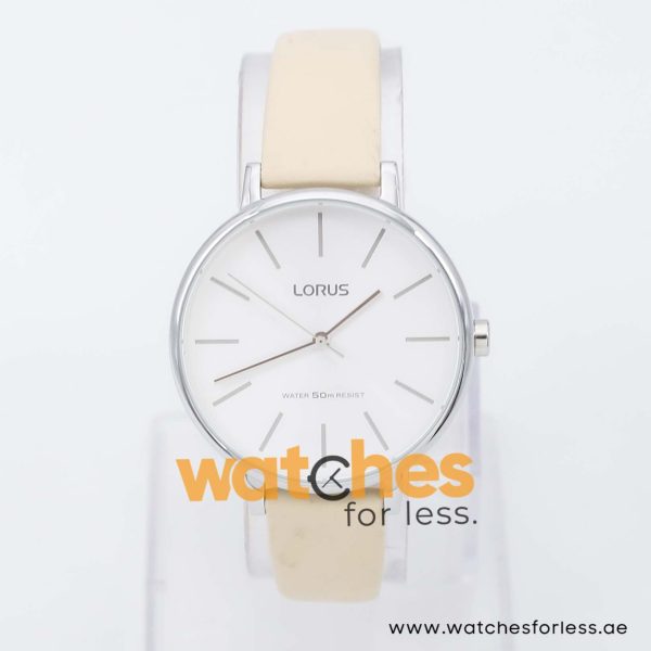 Lorus by Seiko Women’s Quartz Cream Leather Strap Silver Sunray Dial 36mm Watch RG213NX8