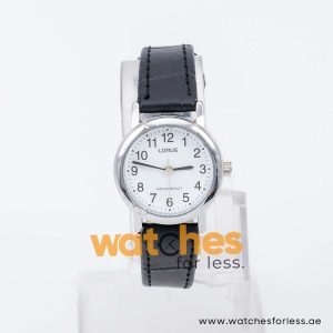 Lorus by Seiko Women’s Quartz Black Leather Strap White Dial 26mm Watch RRS57UX9