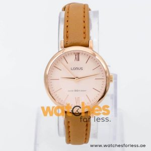 Lorus by Seiko Women’s Quartz Camel Brown Leather Strap Rose Gold Dial 32mm Watch RG264MX9
