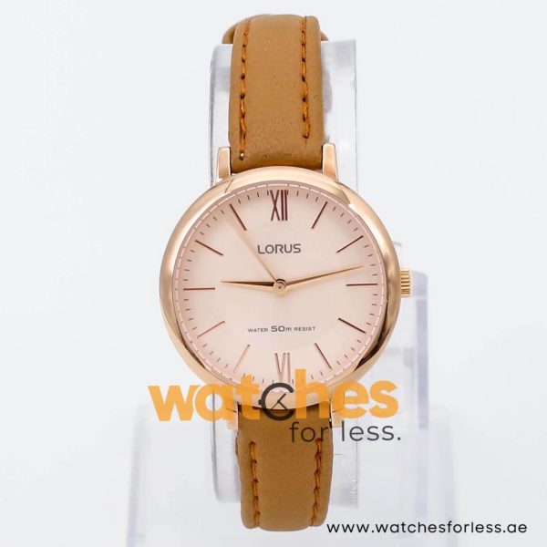 Lorus by Seiko Women’s Quartz Camel Brown Leather Strap Rose Gold Dial 32mm Watch RG264MX9