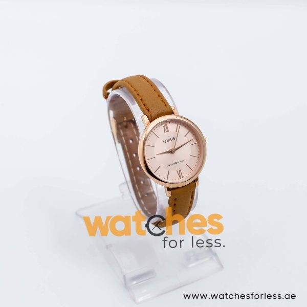 Lorus by Seiko Women’s Quartz Camel Brown Leather Strap Rose Gold Dial 32mm Watch RG264MX9