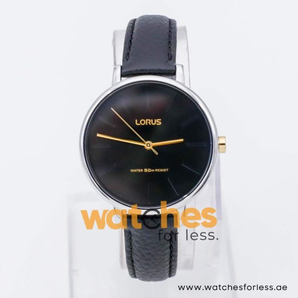 Lorus by Seiko Women’s Quartz Black Leather Strap Black Dial 36mm Watch RG215NX9
