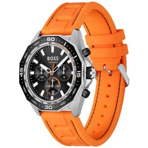 Hugo Boss Men’s Quartz Orange Silicone Strap Black Dial 44mm Watch 1513970