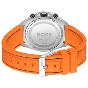 Hugo Boss Men’s Quartz Orange Silicone Strap Black Dial 44mm Watch 1513970