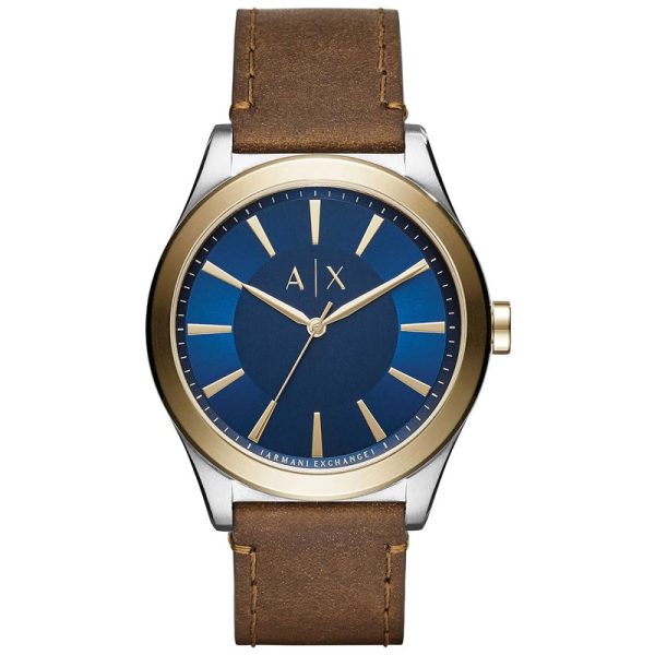 Armani Exchange Men’s Quartz Brown Leather Strap Blue Dial 44mm Watch AX2334