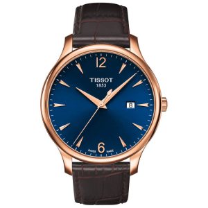 TISSOT Men’s Swiss Made Quartz Brown Leather Strap Blue Dial 42mm Watch T063.610.36.047.00