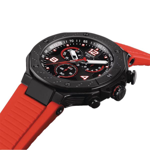 TISSOT T-Race Men’s Quartz Swiss Made Red Silicone Strap Black Dial 45mm Watch T141.417.37.057.01