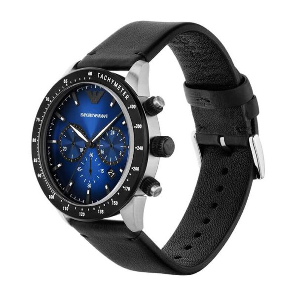 Emporio Armani Men’s Quartz Black Leather Strap Blue Dial 43mm Watch AR11522