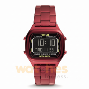 Fossil Men’s Digital Red Stainless Steel Negative Display Dial 40mm Watch FS5897