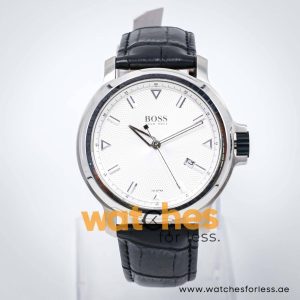 Hugo Boss Men’s Quartz Black Leather Strap Silver Sunray Dial 43mm Watch 1512098
