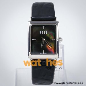 Elle Women’s Quartz Black Leather Strap Black Mother Of Pearl Dial 26mm Watch EL20026S03C