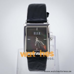 Elle Women’s Quartz Black Leather Strap Black Mother Of Pearl Dial 26mm Watch EL20026S03C