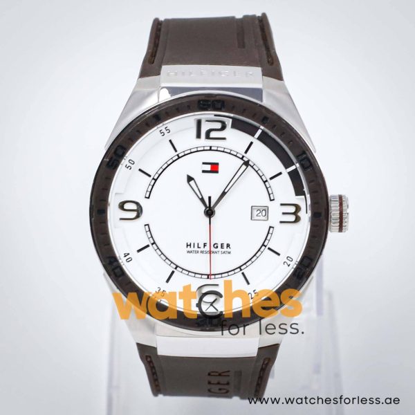 Tommy Hilfiger Men’s Quartz Brown Silicone Strap White Dial 43mm Watch 1790825 UAE DUBAI AJMAN SHARJAH ABU DHABI RAS AL KHAIMA UMM UL QUWAIN ALAIN FUJAIRAH