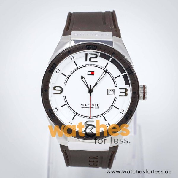 Tommy Hilfiger Men’s Quartz Brown Silicone Strap White Dial 43mm Watch 1790825 UAE DUBAI AJMAN SHARJAH ABU DHABI RAS AL KHAIMA UMM UL QUWAIN ALAIN FUJAIRAH