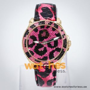 Juicy Couture Women’s Quartz Black & Pink Leather Strap Black & Pink Dial 39mm Watch JC733340501S