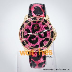 Juicy Couture Women’s Quartz Black & Pink Leather Strap Black & Pink Dial 39mm Watch JC733340501S