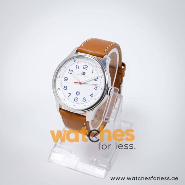 Tommy Hilfiger Men’s Quartz Brown Leather Strap White Dial 44mm Watch 1710311