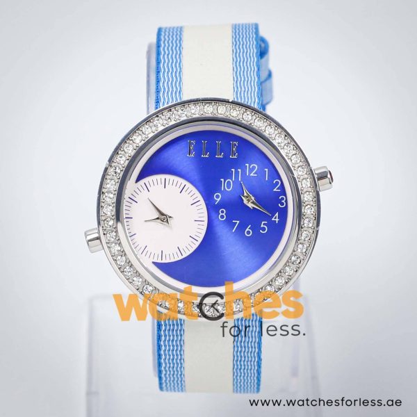 Elle Women’s Quartz Two Tone Nylon Strap Blue Dial 41mm Dual Time Watch EL20038S57N