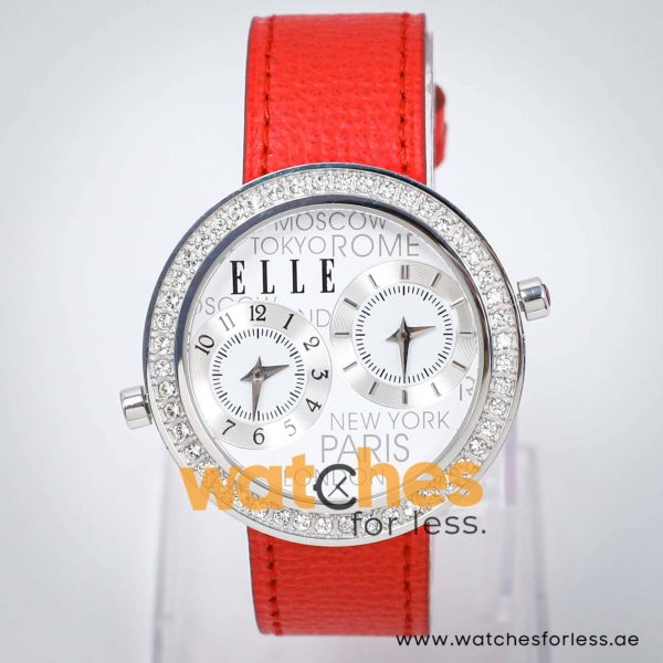 Elle Women’s Quartz Red Leather Strap White Dial 41mm Dual Time Watch EL20038S14N UAE DUBAI AJMAN SHARJAH ABU DHABI RAS AL KHAIMA UMM UL QUWAIN ALAIN FUJAIRAH