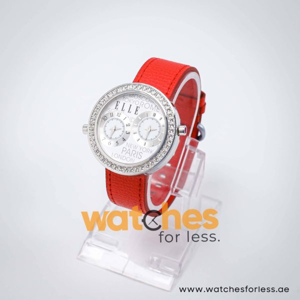 Elle Women’s Quartz Red Leather Strap White Dial 41mm Dual Time Watch EL20038S14N UAE DUBAI AJMAN SHARJAH ABU DHABI RAS AL KHAIMA UMM UL QUWAIN ALAIN FUJAIRAH