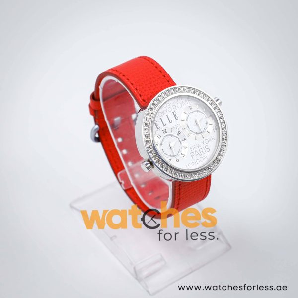 Elle Women’s Quartz Red Leather Strap White Dial 41mm Dual Time Watch EL20038S14N UAE DUBAI AJMAN SHARJAH ABU DHABI RAS AL KHAIMA UMM UL QUWAIN ALAIN FUJAIRAH