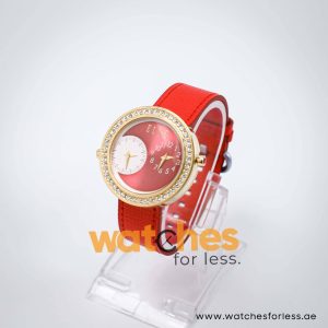 Elle Women’s Quartz Red Leather Strap Maroon Dial 41mm Dual Time Watch EL20038S59N