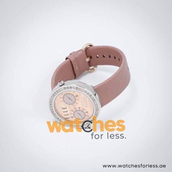 Elle Women’s Quartz Mauve Leather Strap Peach Dial 41mm Dual Time Watch EL20038S02N