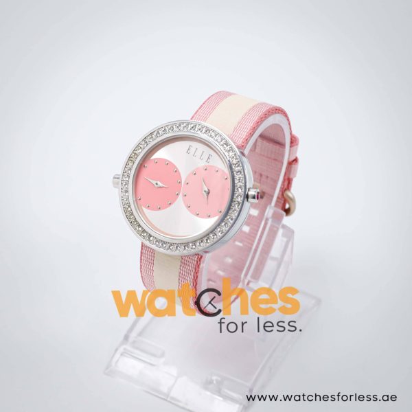 Elle Women’s Quartz Two Tone Nylon Strap Silver Dial 41mm Dual Time Watch EL20038S35N