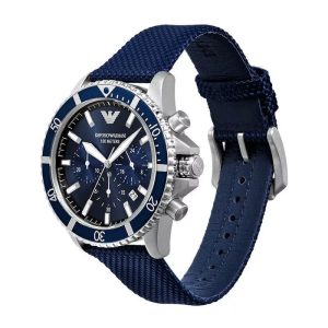 Emporio Armani Men’s Quartz Blue Nylon & Leather Strap Blue Dial 43mm Watch AR11588