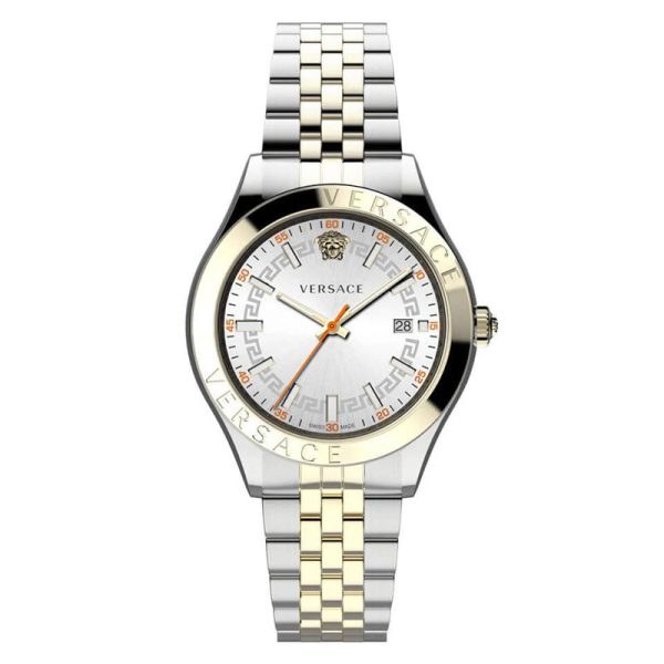 Versace Men’s Quartz Swiss Made Two Tone Stainless Steel Silver Dial 42mm Watch VEVK01121