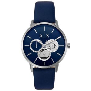 Armani Exchange Men’s Quartz Blue Leather Strap Blue Dial 42mm Watch AX2746