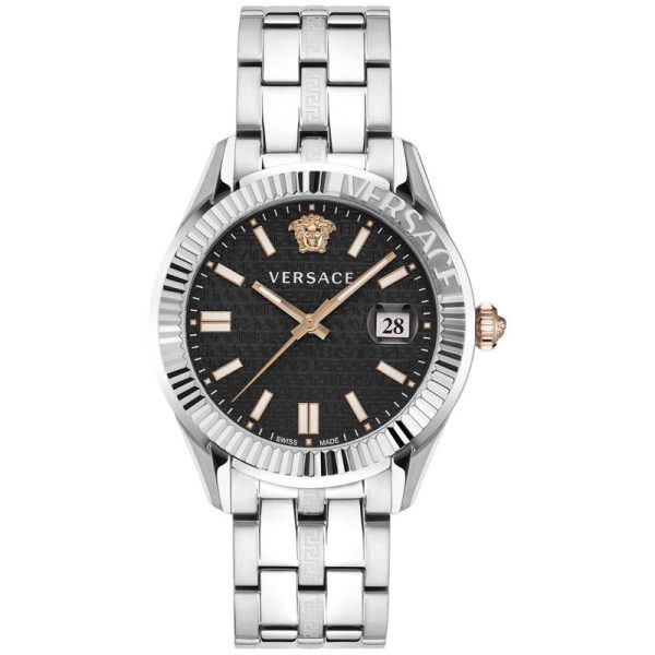 Versace Men’s Quartz Swiss Made Silver Stainless Steel Black Dial 41mm Watch VE3K00322
