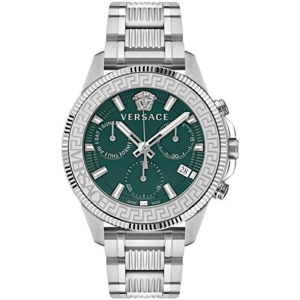 Versace Men’s Quartz Swiss Made Silver Stainless Steel Green Dial 45mm Watch VE3J00422