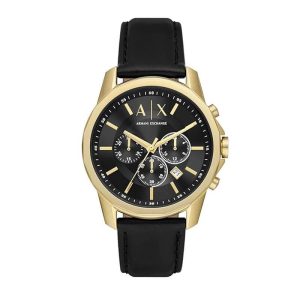 Armani Exchange Men’s Quartz Black Leather Strap Black Dial 44mm Watch AX7133