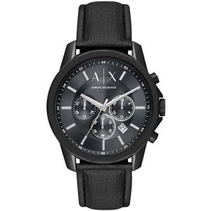 Armani Exchange Men’s Quartz Black Leather Strap Grey Dial 44mm Watch AX1724