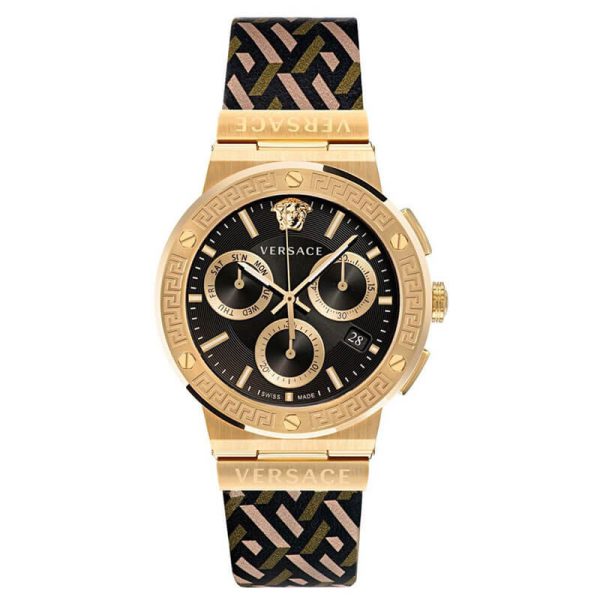 Versace Men’s Quartz Swiss Made Multi Leather Strap Black Dial 43mm Watch VEZ900621