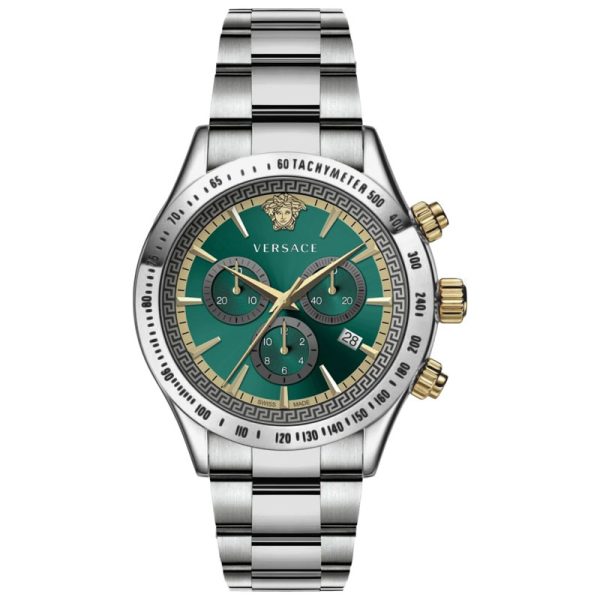 Versace Men’s Quartz Swiss Made Silver Stainless Steel Green Dial 44mm Watch VEV700721