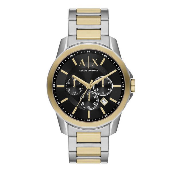 Armani Exchange Men’s Quartz Two Tone Stainless Steel Black Dial 44mm Watch AX7148